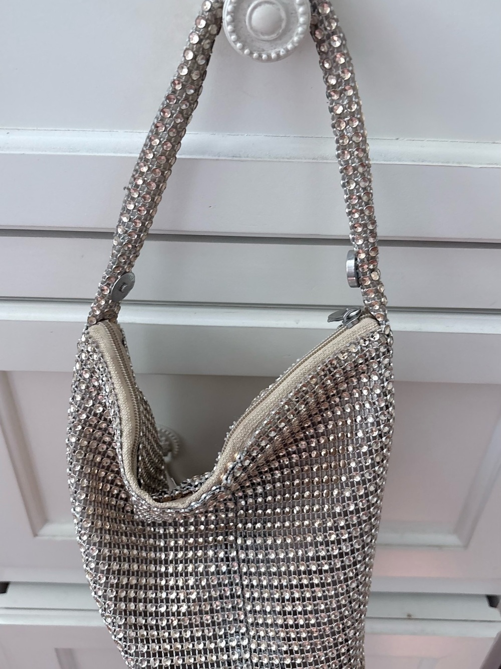 SHEIN Silver Crystal-Embellished Shoulder Bag